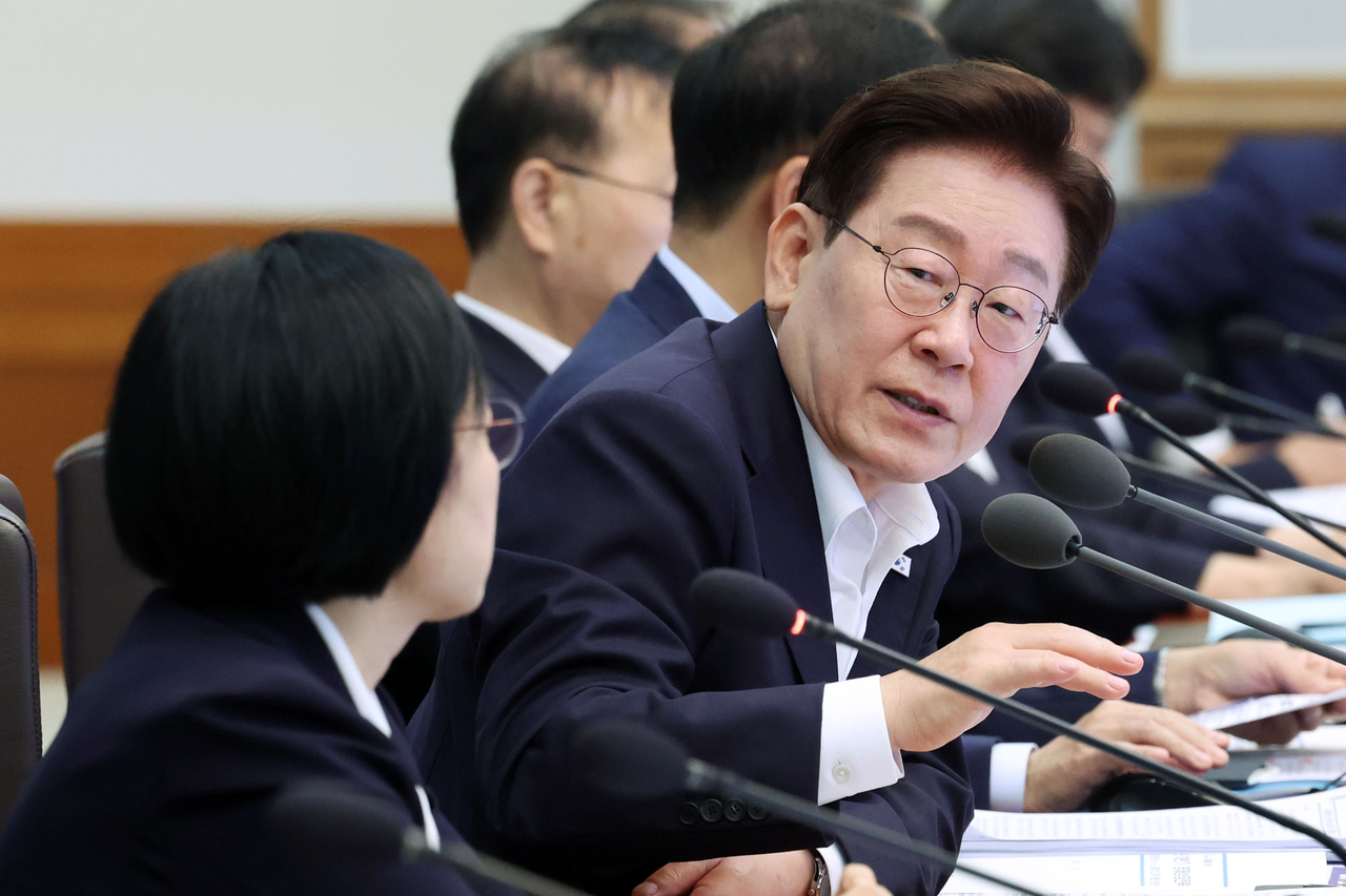 President Lee Jae Myung speaks during a cabinet meeting on Tuesday. (Pool Photo)