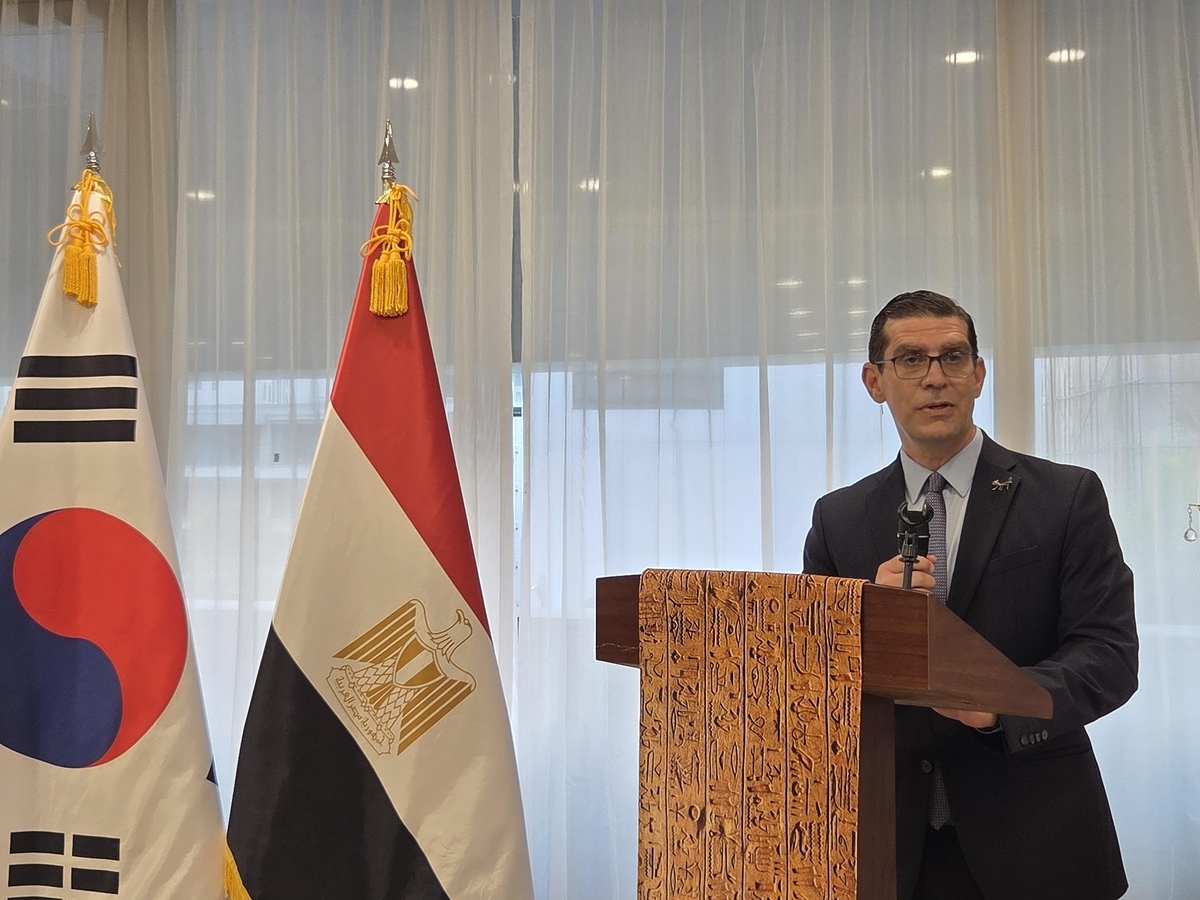 Egyptian Ambassador to South Korea Hazem Zaki speaks during a reception marking the 74th anniversary of Egypt's July 23 Revolution in Seoul on July 16, 2026. (Yonhap)