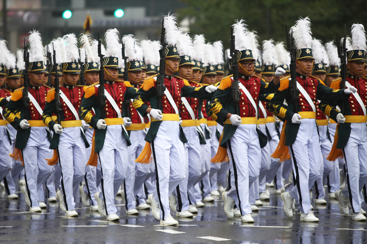 South Korean cadets march during the 75th South Korea Armed Forces Day ceremony on September 26, 2023 in Seoul, South Korea. Thousands of troops participated in this year's ceremony while ground military equipment were showcased. (GettyImages)