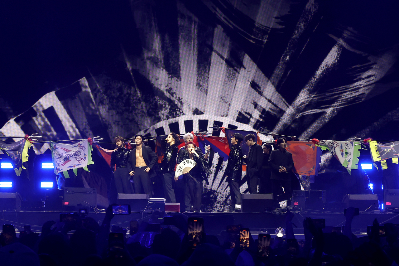 Ateez performs "The Real" during the 2024 Coachella Valley Music and Arts Festival at Empire Polo Club on April 12, 2024 in Indio, California. (Getty Images)