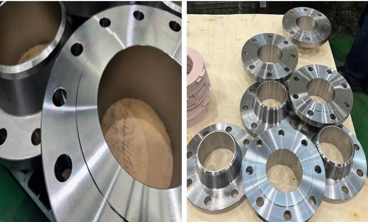 Stock photo of stainless steel flanges, pipe fittings used to connect pipes (Herald DB)