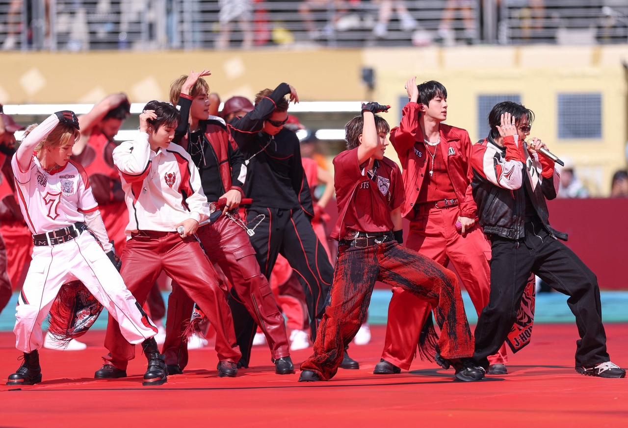 BTS brings Red Devils styling to World Cup halftime stage - The Korea Herald