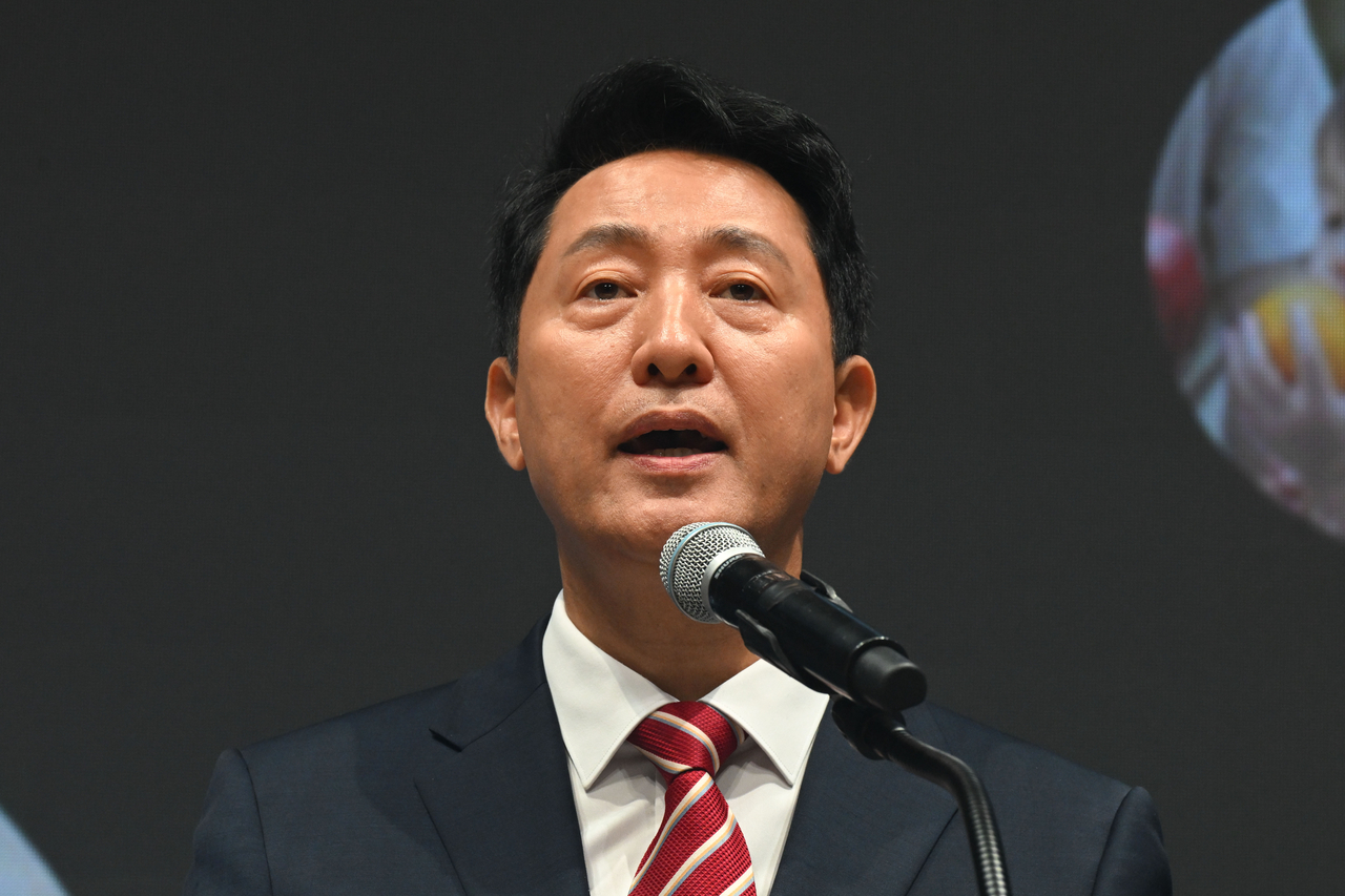 오세훈 서울시장이 1일 오전 서울 중구 서울시청에서 열린 제40대 서울특별시장 취임행사에서 취임사를 하고 있다. 임세준 기자