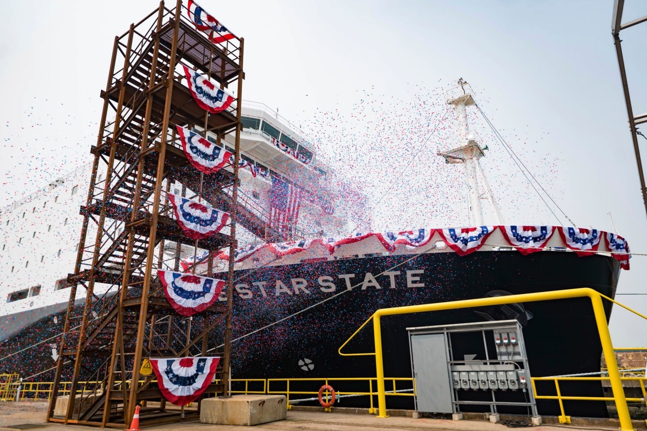 The fourth National Security Multi-Mission Vessel, the Lone Star State, is pictured during its naming ceremony at Hanwha Philly Shipyard in Philadelphia on Friday. (Hanwha Group)