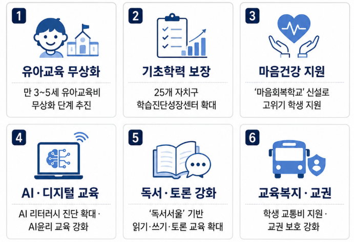 정근식 교육감이 발표한 주요 서울교육 비전. [서울시교육청 제공·챗GPT로 제작]
