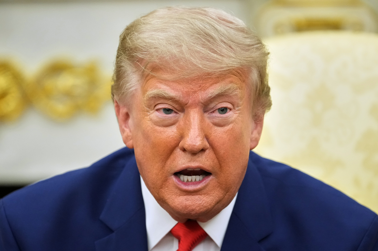 US President Donald Trump speaks during his meeting with Lebanese President Joseph Aoun in the Oval Office of the White House in Washington on Tuesday. (AFP-Yonhap)