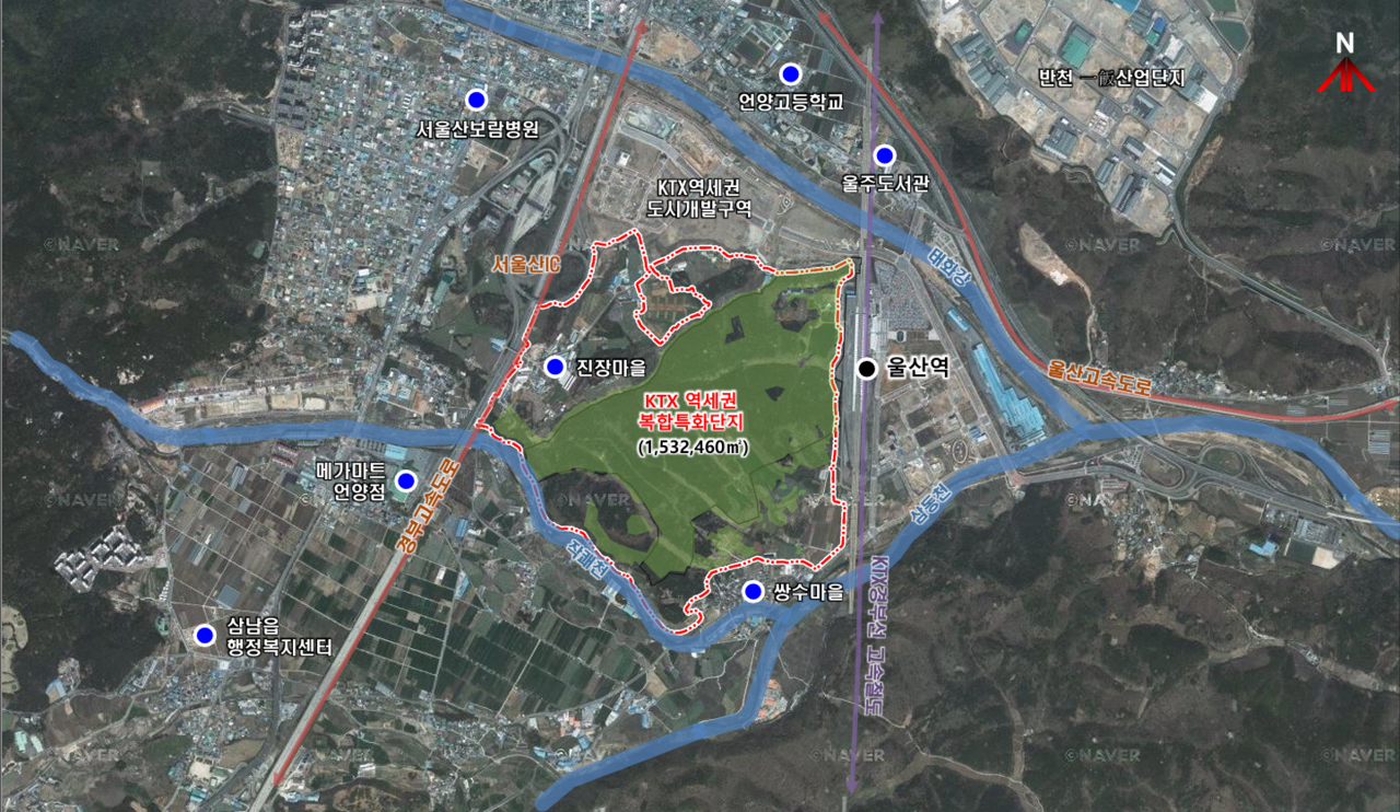 지난해 8월 울산경제자유구역으로 새로이 지정된 KTX울산역 복합특화단지 위치도. [울산시 제공]