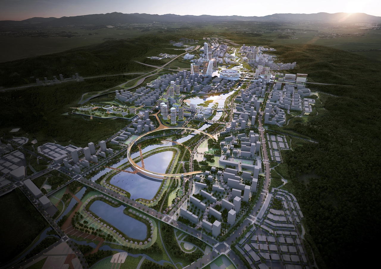 An aerial rendering of the Gwangmyeong-Siheung public housing district, as the government moves to cut the time needed to break ground on third-generation new towns by more than half. [Korea Land and Housing Corporation]