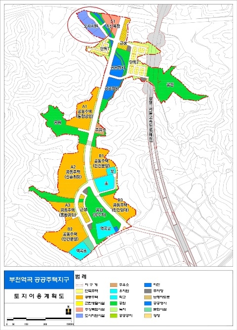 부천역곡 공공주택지구 토지이용계획도 내 도시지원시설용지 위치도. [부천시 제공]