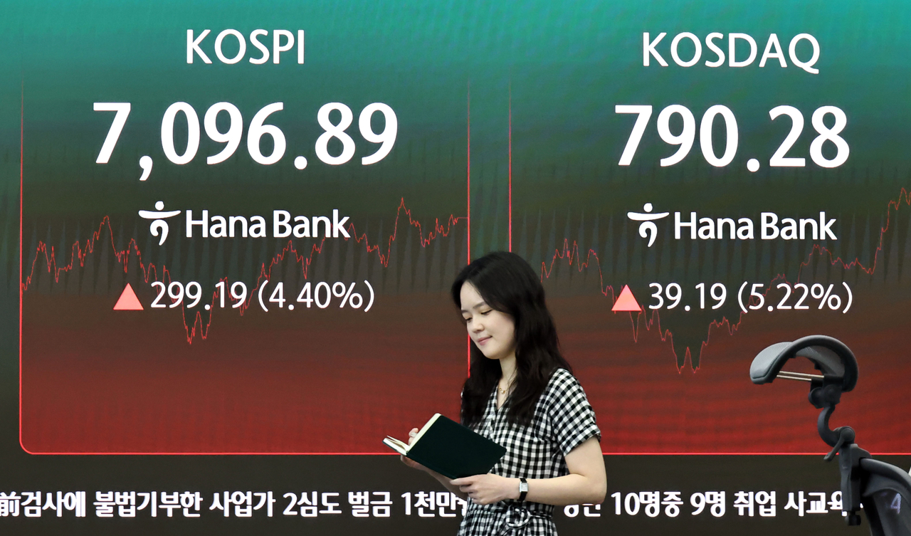 23일 서울 중구 하나은행 딜링룸 현황판에 코스피 등이 표시되고 있다.<연합뉴스>