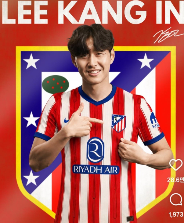 Lee Kang-in wears his Atletico Madrid uniform, in a picture posted on Atletico Madrid's Instagram page.   (Atletico Madrid)