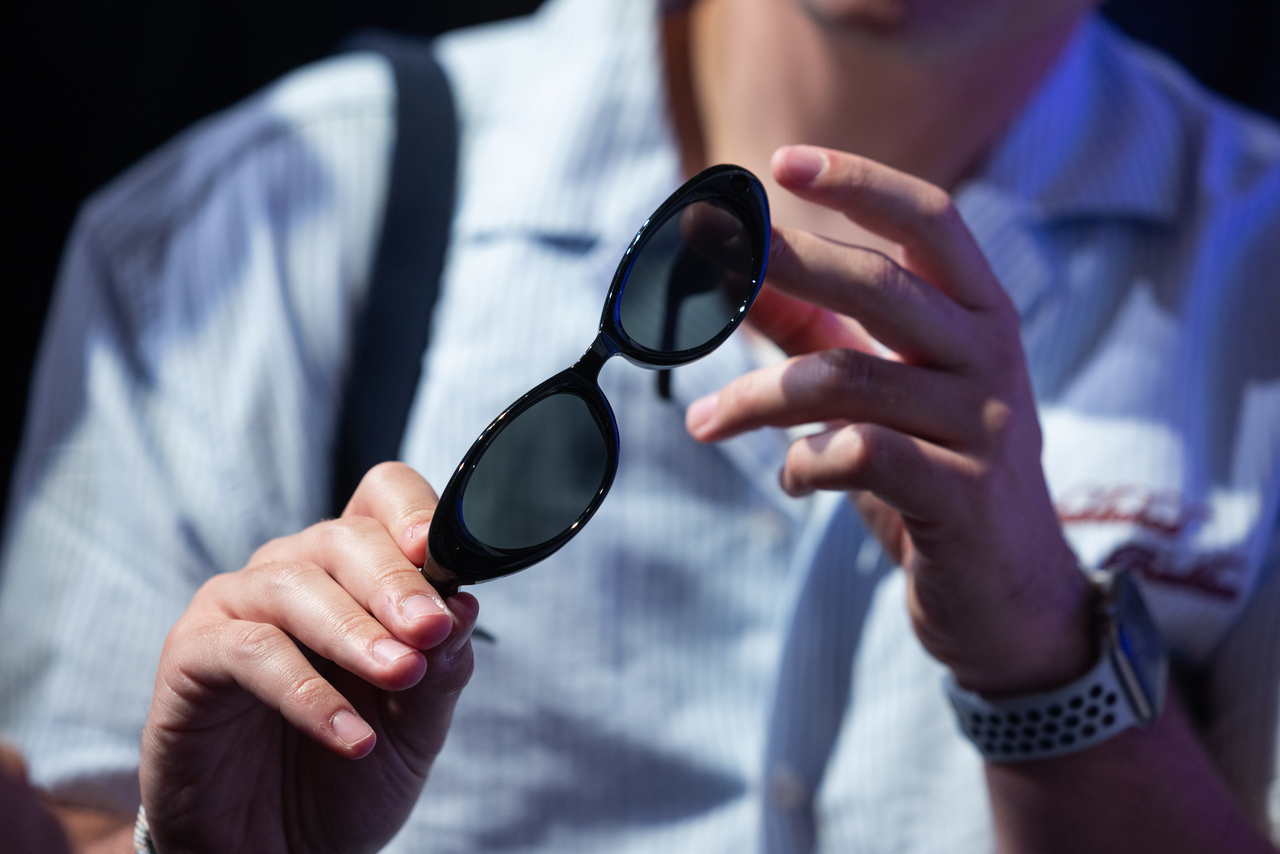 A pair of Intelligent Eyewear smart glasses at a Samsung Unpacked product launch event in London on Wednesday. (Bloomberg)