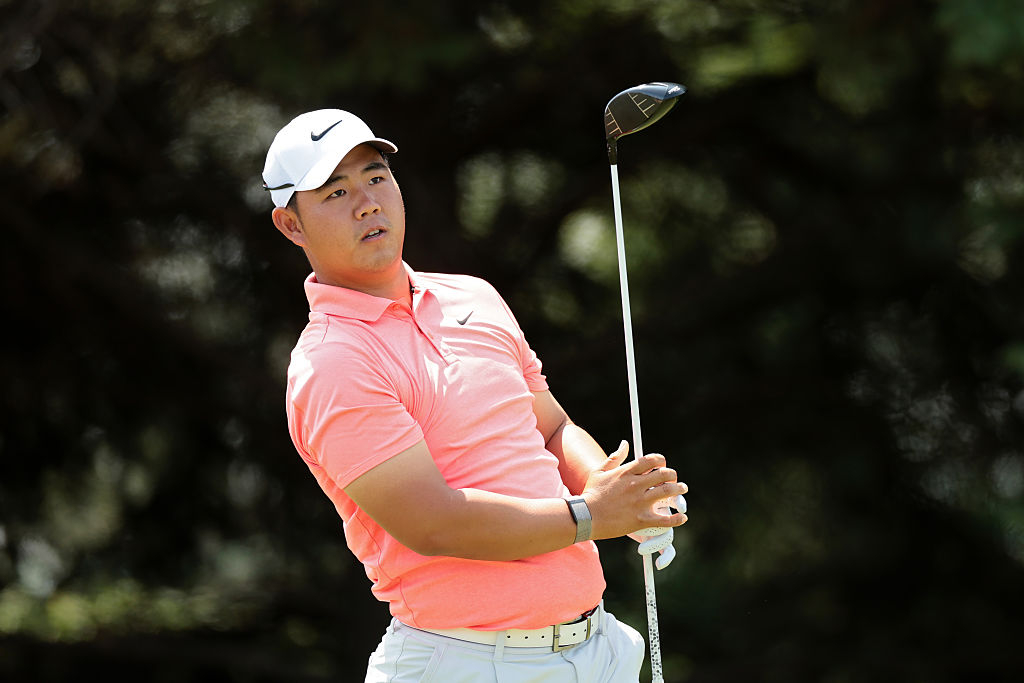 Kim Ju-hyung plays a shot during the 3M Open. [Getty Images]
