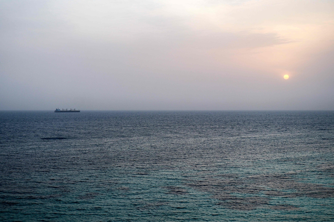 A vessel transits the Bab el-Mandeb Strait off the coast of southern Yemen on July 25, 2026.  (AFP)