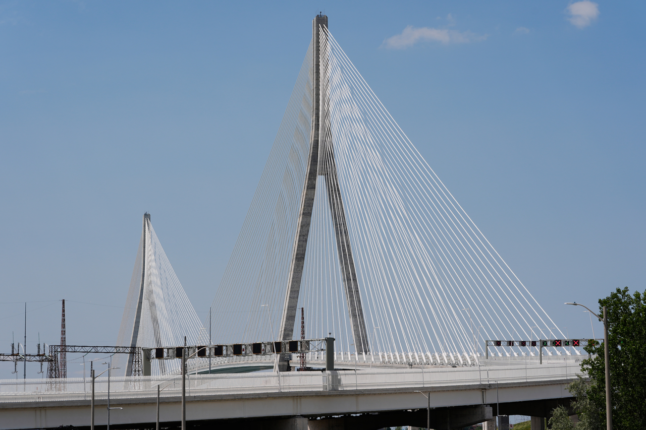 The Gordie Howe International bridge connecting Detroit and Windsor, Ontario is shown Friday in Windsor. (AP-Yonhap)