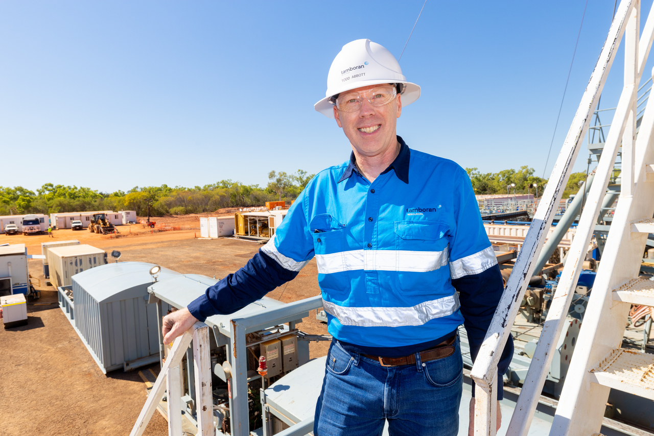 Tamboran Resources CEO Todd Abbott poses for a photo during a media tour at the company’s Shenandoah South project site, about 500 kilometers southeast of Darwin in the Northern Territory of Australia on July 14. (Northern Territory Government)
