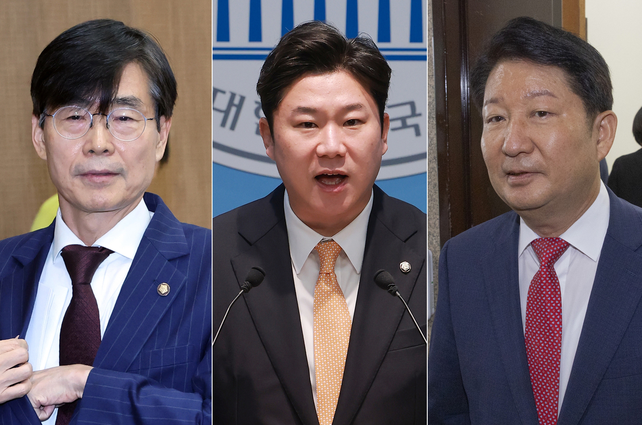This composite image shows (from left) Reps. Cho Kyoung-tae, Jin Jong-oh and Kwon Young-jin. (Yonhap)