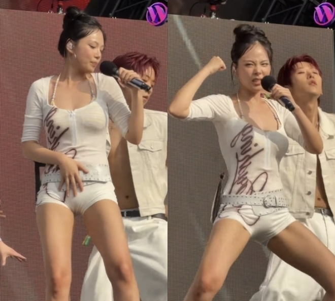 Bibi performs during the 2026 Waterbomb Festival on Saturday. (Waterbomb_official on Instagram)