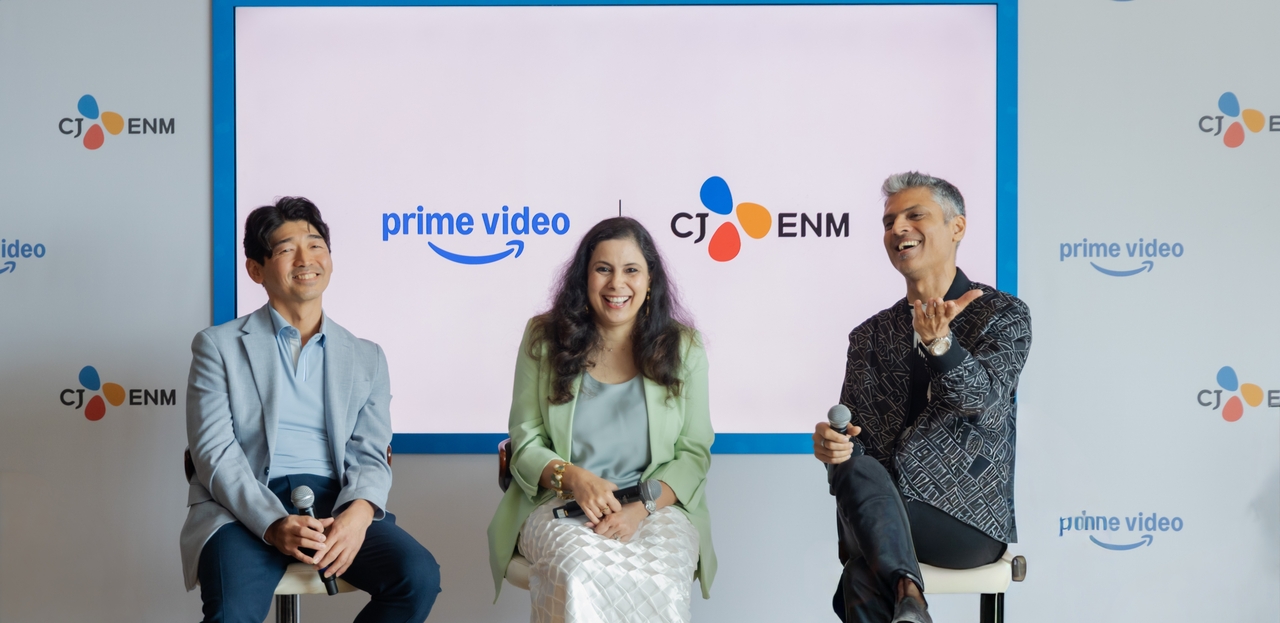 (From left) Seo Jang-ho of CJ ENM, Shilangi Mukherji of Prime Video India and Manish Menghani of Prime Video India (CJ ENM)