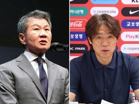 대한축구협회 대상 청문회에 출석할 예정인 정몽규 전 대한축구협회 회장(왼쪽), 홍명보 전 대표팀 감독