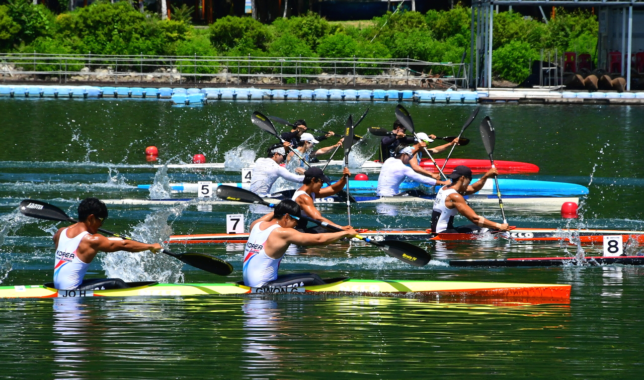 A national canoe competition on Paro Lake