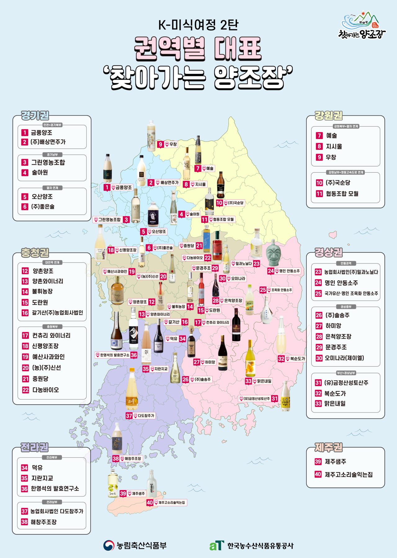 K-미식여정 2탄으로 공개된 권역별 대표 ‘찾아가는 양조장’ 지도. [농림축산식품부 제공]