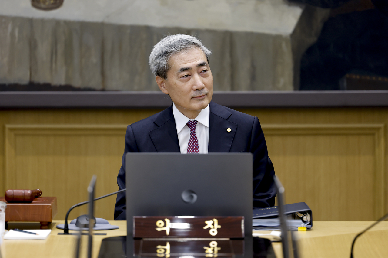 Bank of Korea Governor Shin Hyun-song attends a Monetary Policy Board meeting at the Bank of Korea headquarters in Jung-gu, Seoul, on July 16.