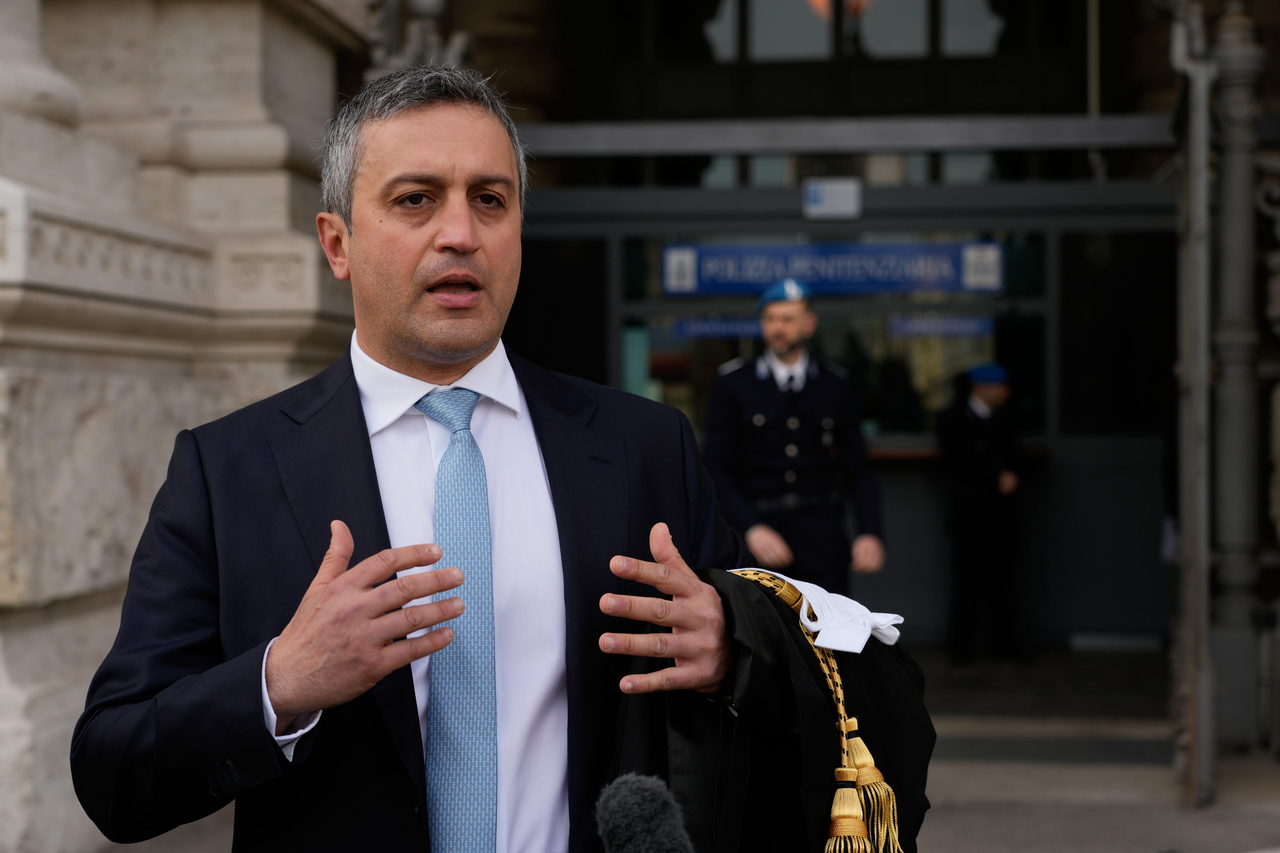 Lawyer Marco Mellone speaks during an interview outside Italy's highest Court of Cassation, in Rome, April 14. (AP-Yonhap)