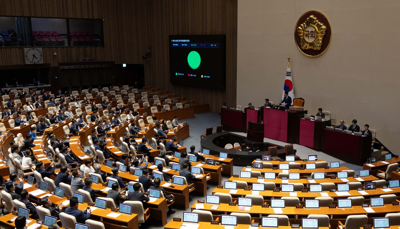 31일 오후 서울 여의도 국회에서 열린 본회의에서 형사소송법 일부개정법률안(대안)이 가결되고 있다. 윤창빈 기자