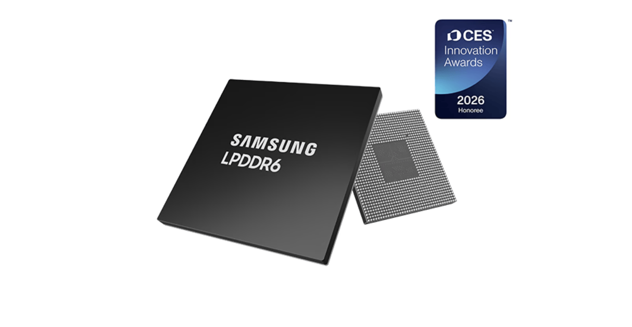 Samsung Electronics' LPDDR6, shown at CES in January, where it won an innovation award. The company has not set a production date. (Samsung Electronics)