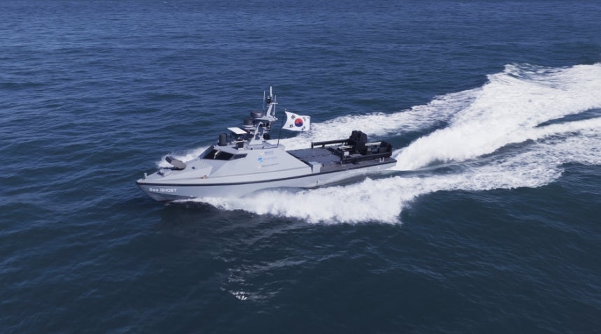 The "Haeryeong," a multipurpose reconnaissance unmanned surface vessel developed by Hanwha Systems. [Hanwha Systems]