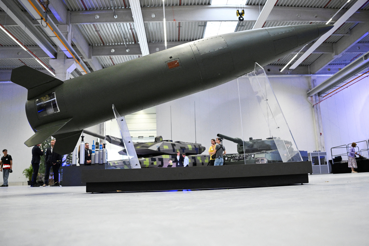 An Army Tactical Missile System is displayed during the inauguration of a new artillery plant of ammunition maker Rheinmetall, in Unterluess, Germany, in August 2025. (Reuters-Yonhap)