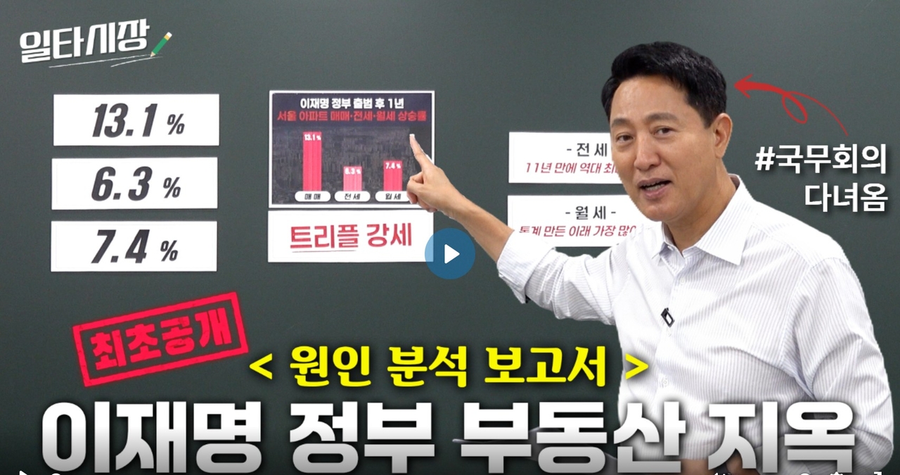 Seoul Mayor Oh Se-hoon said Thursday in his opening remarks at the "Public Forum for Real Estate Normalization" that supply is needed to stabilize the housing market. The photo shows a video titled "One-Shot Mayor Oh Se-hoon," released in July. [Seoul Mayor's Office website]