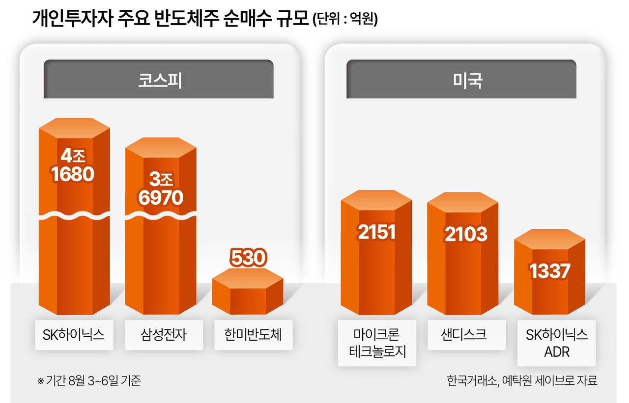 개인투자자 주요 반도체주 순매수 규모