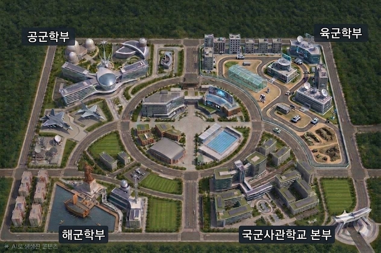 범보수야권 의원들이 이재명 정부의 통합 ‘국군사관학교’ 설립을 규탄하는 국회 결의안을 추진한다. 유용원 국민의힘 의원은 7일 국군사관학교 설립 추진 규탄 국회 결의안을 대표 발의했다고 밝혔다. 국군사관학교 예상 조감도. [헤럴드DB]