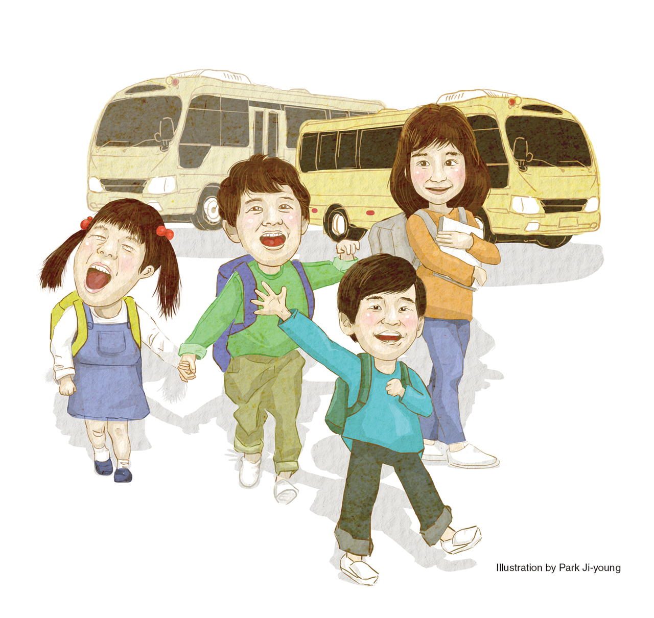 An illustration depicting children going to school (Park Ji-young/The Korea Herald)