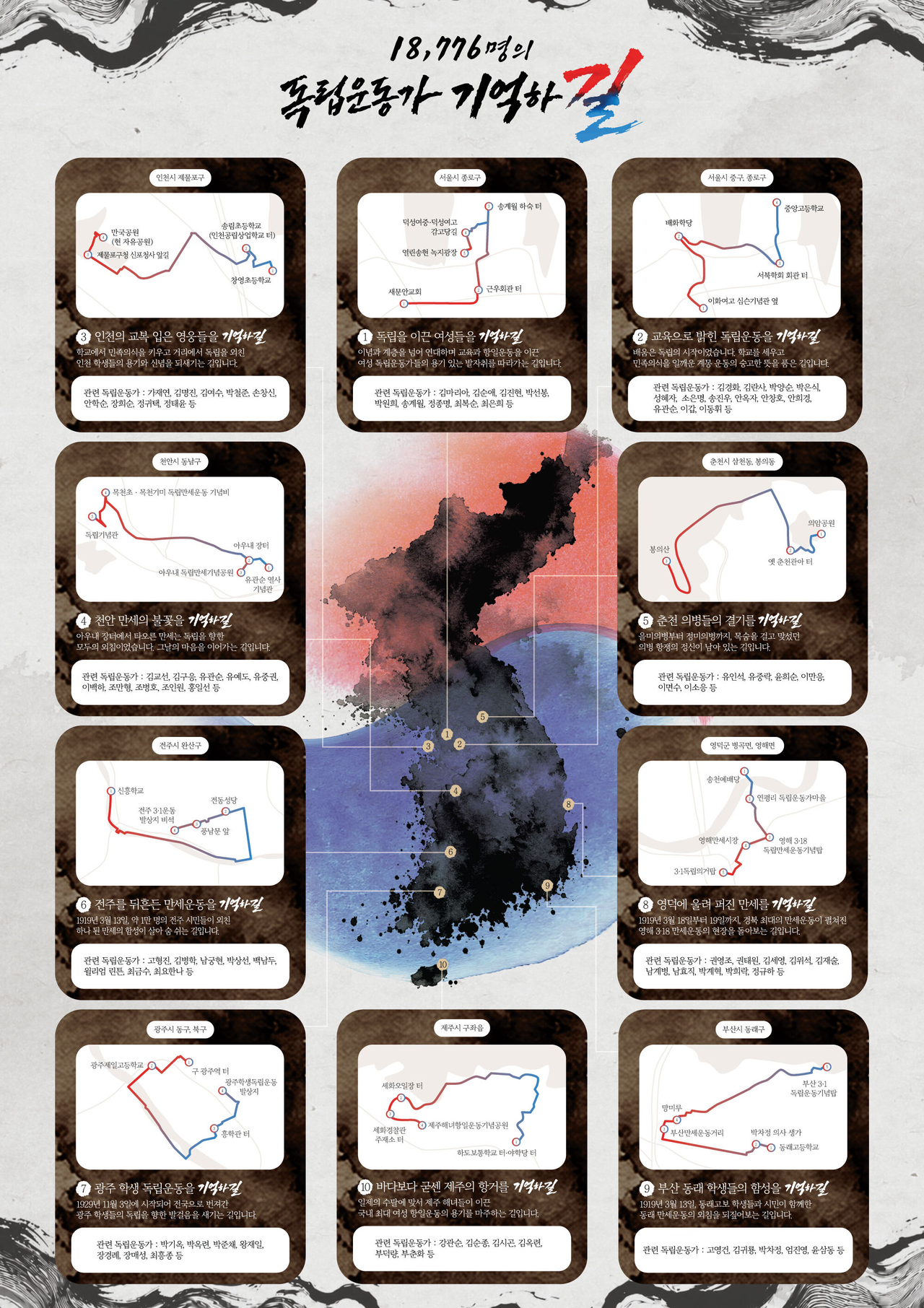 A route guide for the "Remember the 18,776 Independence Fighters" campaign. [SK Telecom]
