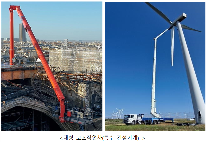 반도체 클러스터와 AI 데이터센터 등 초대형 건설현장의 100m 이상 높이 작업에 쓰이는 대형 고소작업차가 건설기계로 지정됐다. [국토교통부 제공]