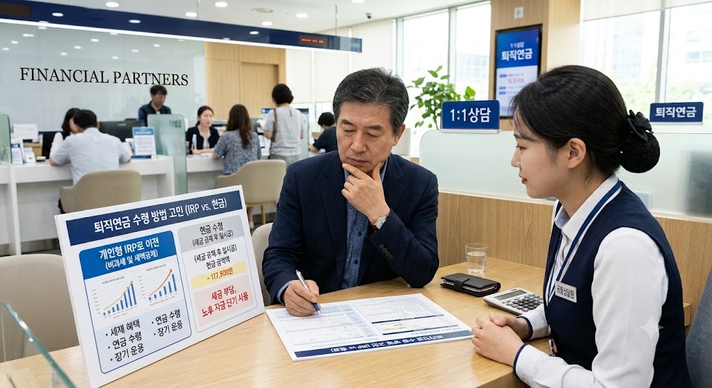 전문가들은 평생 모은 퇴직금 전액을 제대로 검증되지 않은 부동산 등에 투자했다가 큰 손해를 보는 경우가 많다며 퇴직금 인출 전략을 잘 세워 안정적인 노후 자금으로 활용해야 한다고 조언한다.  [제미나이를 활용해 제작]