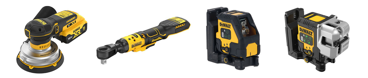 디월트는 ‘20V MAX 브러쉬리스 저진동 원형 샌더(DCW211)’와 ‘20V MAX 브러쉬리스 6mm 충전 라쳇(DCF514)’, ‘C타입 크로스라인 그린레이저(DCLE14201GB)’, ‘C타입 3x180˚ 그린레이저(DCLE14301GB)’, ‘레이저 리모컨(DCLEARCRC1)’ 등을 출시했다고 11일 밝혔다. [디월트]