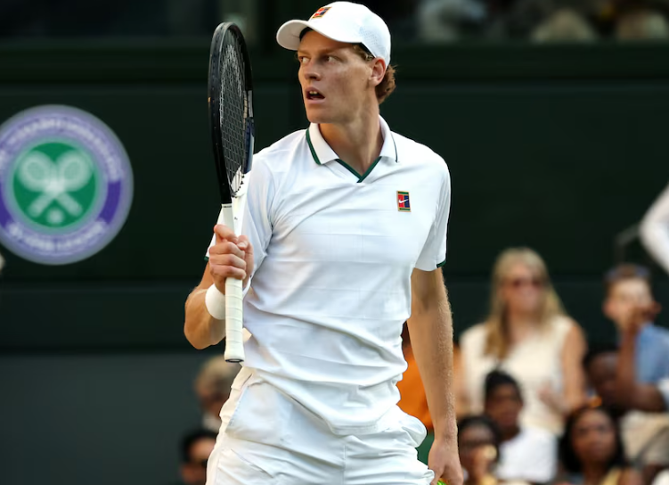 Jannik Sinner in action during a match against Alexander Zverev, at the Wimbledon in London, July 12. 2026. Prominent male tennis players including Jannik Sinner, Novak Djokovic and Carlos Alcaraz are all absent from the Canadian Open.     (Reuters-Yonhap)