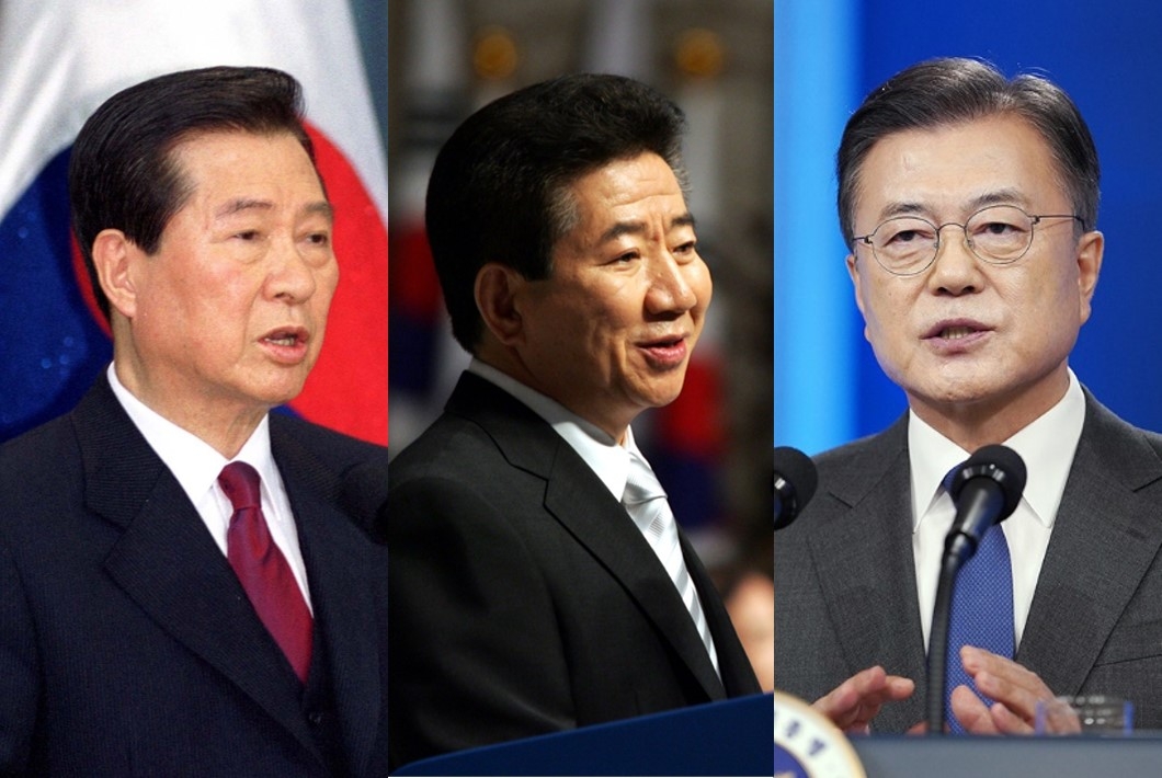 Former liberal Presidents Kim Dae-jung (from left), Roh Moo hyun and Moon Jae-in (GettyImages)