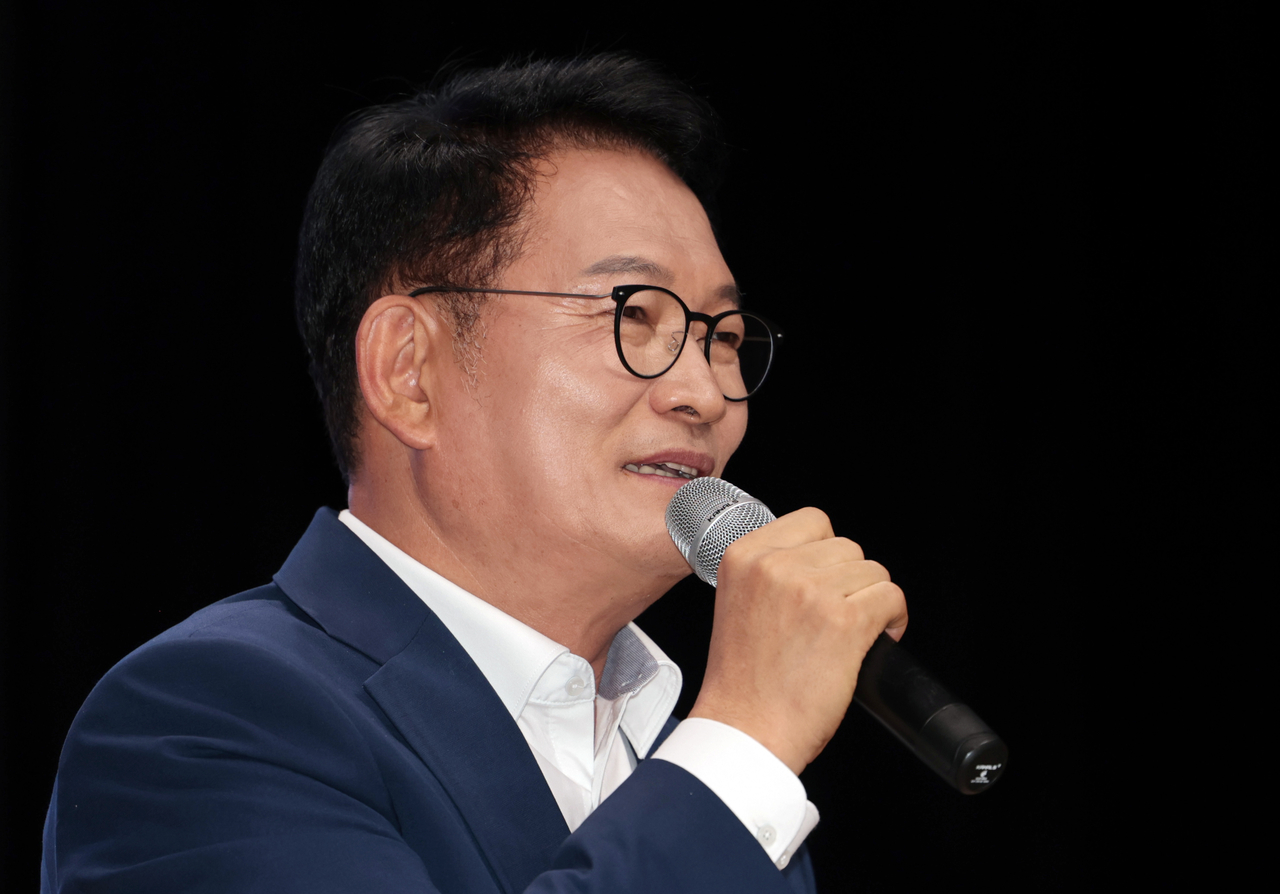 더불어민주당 송영길 당 대표 후보가 10일 전주 치명자산 성지 평화의전당에서 열린 ‘전북 필승 결의대회’에서 발언하고 있다. [연합]