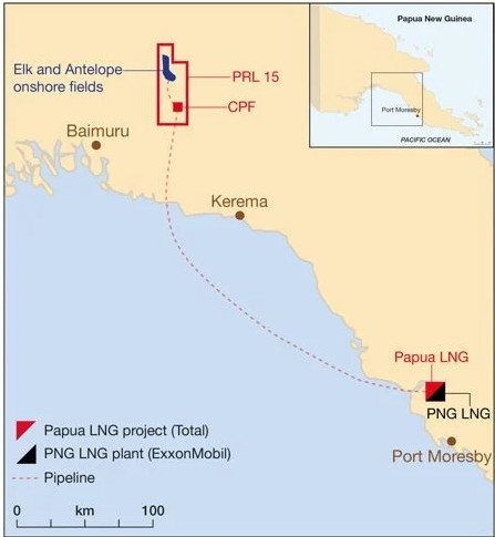 파푸아뉴기니 액화천연가스 중앙가스처리시설 프로젝트(LNG CPF Project) 위치도(빨간색 테두리 표시) [대우건설 제공]