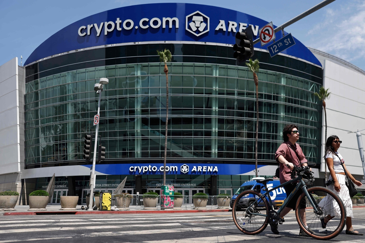 A general view of Crypto.com Arena, home court of the NBA's Los Angeles Lakers, in Los Angeles, California. Wednesday. (AFP-Yonhap)