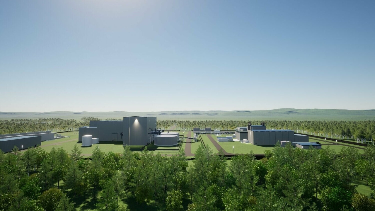 A computer rendering of TerraPower’s advanced small modular reactor power plant in Kemmerer, Wyoming (Doosan Enerbility)
