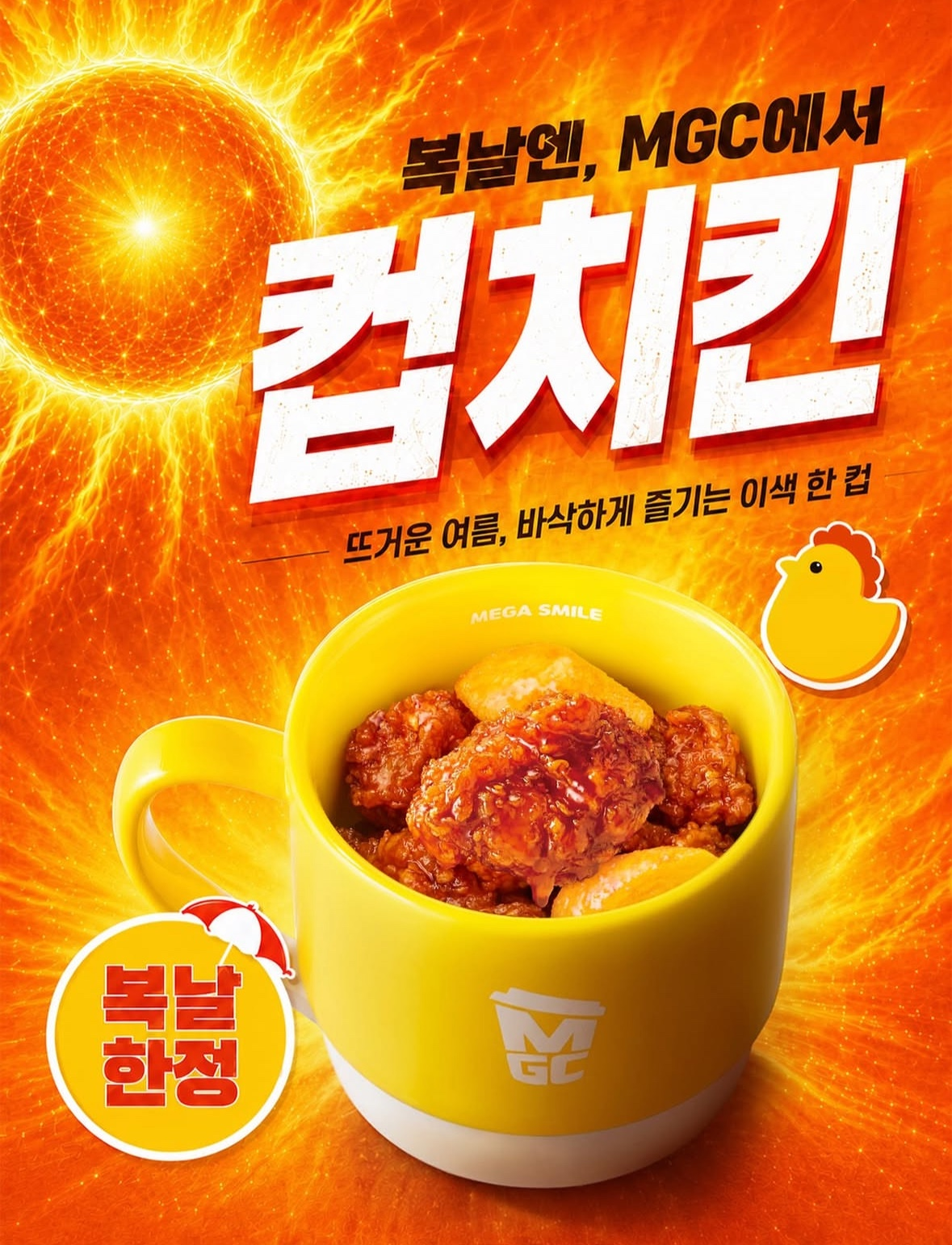 Coffee franchise Mega MGC Coffee offers a cup of spicy fried chicken in celebration of the boknal. (Mega MGC Coffee's Instagram page)
