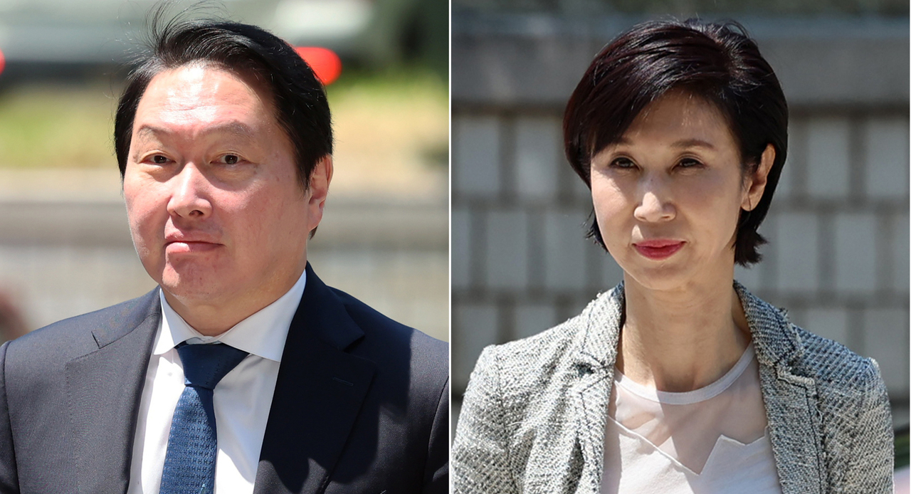 SK Group Chairman Chey Tae-won (left) and his ex-wife Roh Soh-yeong, director of Art Center Nabi (Yonhap)