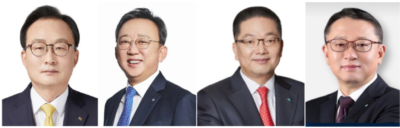 From left: KB Kookmin Bank President Lee Hwan-ju, Shinhan Bank President Jeong Sang-hyeok, Hana Bank President Lee Ho-seong and Woori Bank President Jeong Jin-wan. [Provided by each bank]