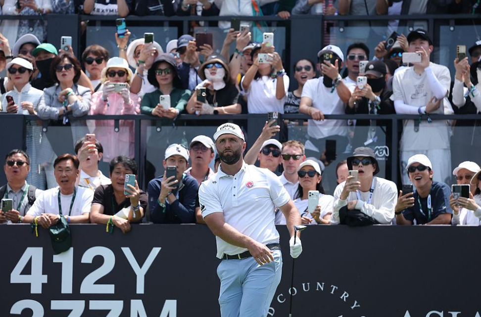 Jon Rahm in action during the third round of LIV Golf Korea at Asiad Country Club in Busan, South Korea, May 30.   (Reuters-Yonhap)